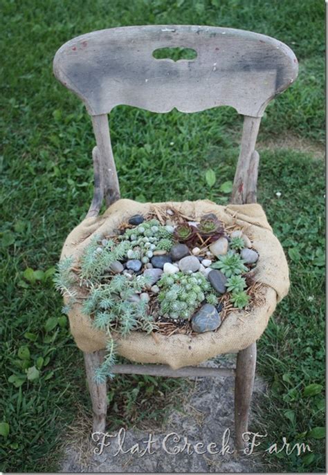 Add a cute saying to the top for an extra sweet touch. Upcycled Chair Planters - Deja Vue Designs