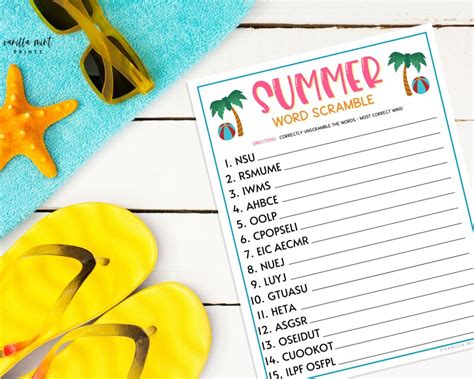 Summer Word Scramble Game Printable Summertime Games Party Etsy