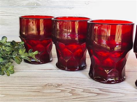 Set Of 6 Georgian Ruby Red Drinking Glasses Tumbler 10 Oz Mid Etsy