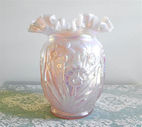 Vintage Fenton Pink Opalescent Daffodil Vase Iridescent Etsy