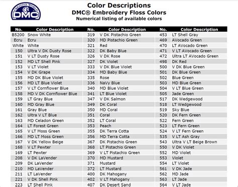 Classic Colorworks To Dmc Conversion Chart Online Shopping