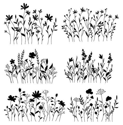 Premium Vector Set Of Meadow Flowers Collection Of Black Silhouettes