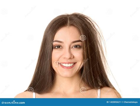 Happy Woman Before And After Hair Treatment Stock Image Image Of