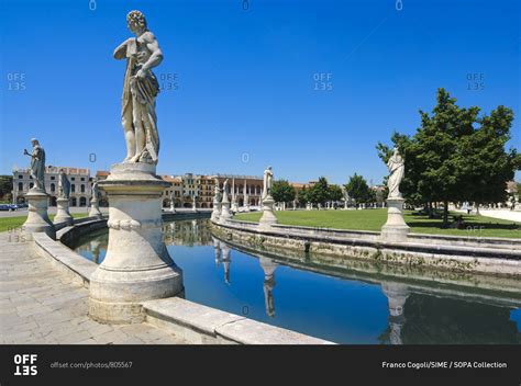 Italy Veneto Padova District Padua Padova Prato Della Valle Statues Along The Canaletta