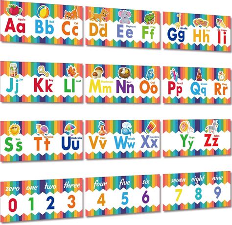 12 Pieces Educational Preschool Posters Alphabet Number Classroom Wall