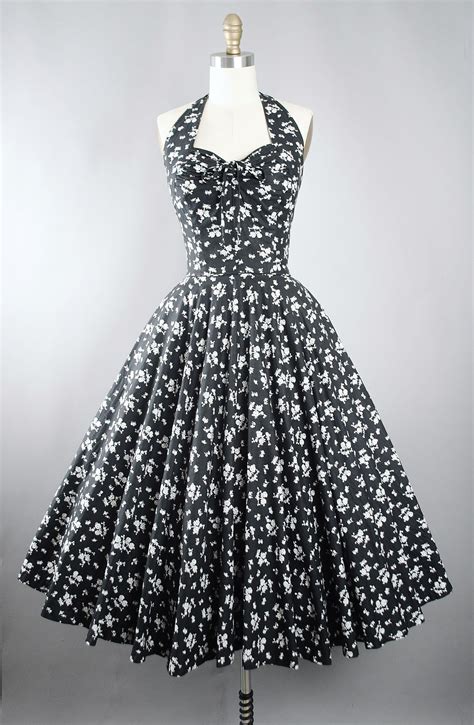 vintage 50s dress 1950s cotton sundress black white floral etsy vintage dresses 50s
