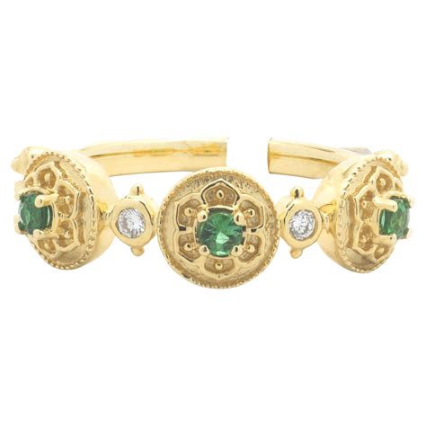 Platinum And 18 Karat Yellow Gold Emerald And Half Moon Diamond Ring