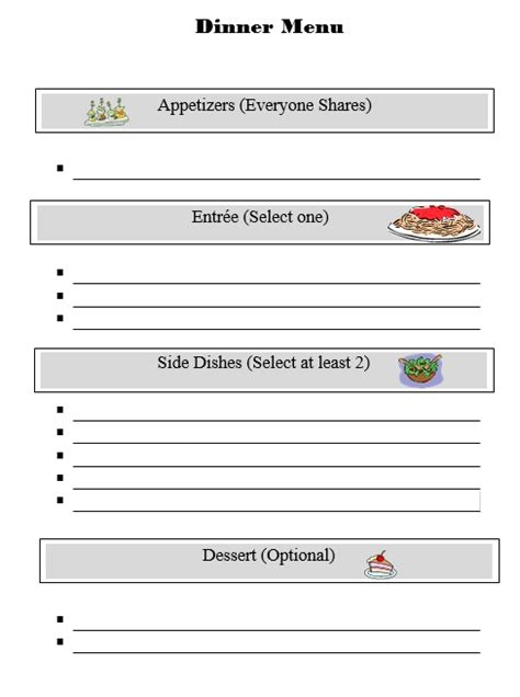 Free Sample Dinner Menu Templates Printable Samples