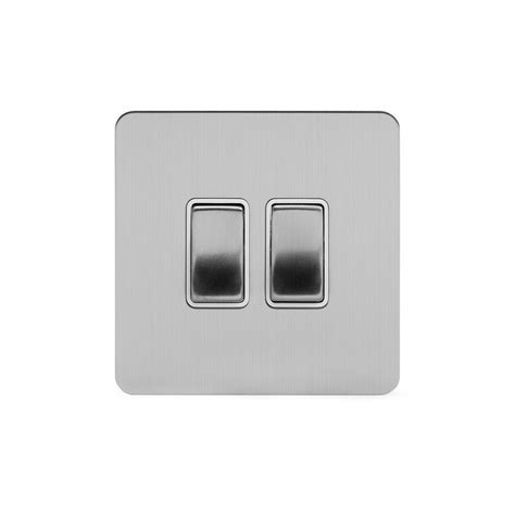 Soho Lighting Brushed Chrome Flat Plate 2 Gang Switch With 1