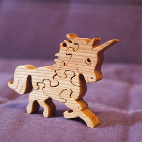 Wooden Puzzle Unicorn Toy Handmade Wooden Animals Educational Etsy
