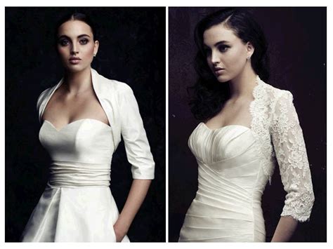 Adding sleeves to a strapless wedding dress. On-trend bridal boleros by Paloma Blanca to add sleeves to ...