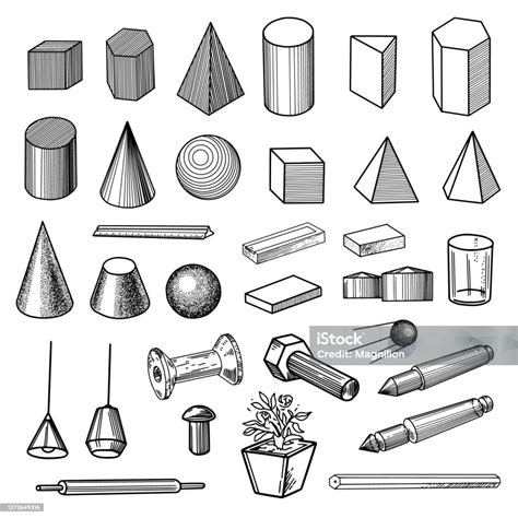 Geometric 3d Shapes And Objects Drawing Stock Illustration Download