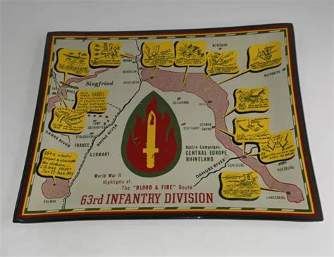 Ww2 Us Army 63rd Infantry Division Glass Plaque Or Tray Fight Map