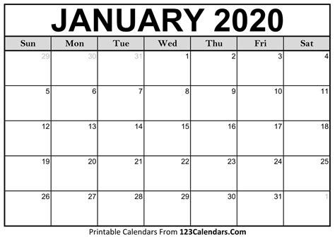 Blank 2020 Calendar Month By Month Calendar Template Printable