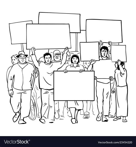 Protesting People With Blank Signs Crowd Vector Image