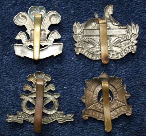 Ww1 Four 4 British Army Regimental Cap Badges In Helmet And Cap Badges