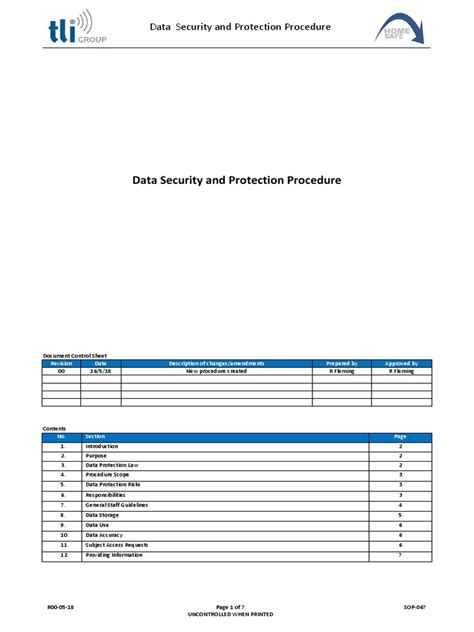 Sop 067 Data Security And Protection Procedure R00 05 18 Pdf