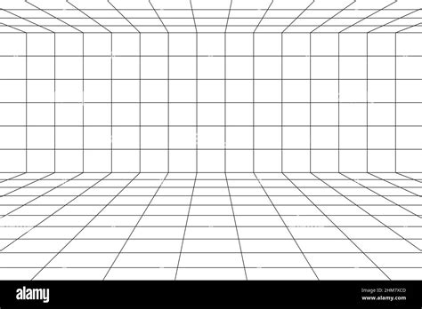 3d Digital Grid Of Ceiling Wall And Floor Of Room Space With One Point