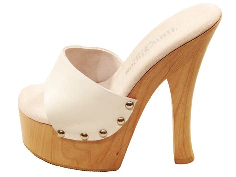 Tony Shoes Candy White High Heel Wood Platform Slip On Mules Sandals
