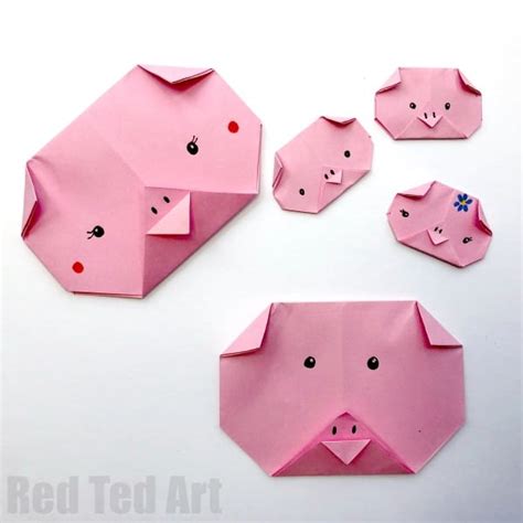 Easy Origami Pig Face Red Ted Art Kids Crafts