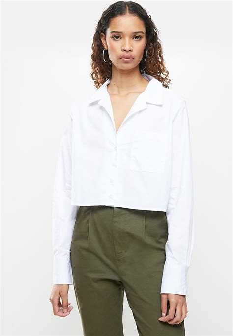 Cropped Long Sleeve Shirt White Cotton On Shirts