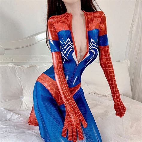 Sexy Lingerie Tight Fitting Jumpsuit Cos Uniform Spiderman Suit Open Crotch Free Take Off Women