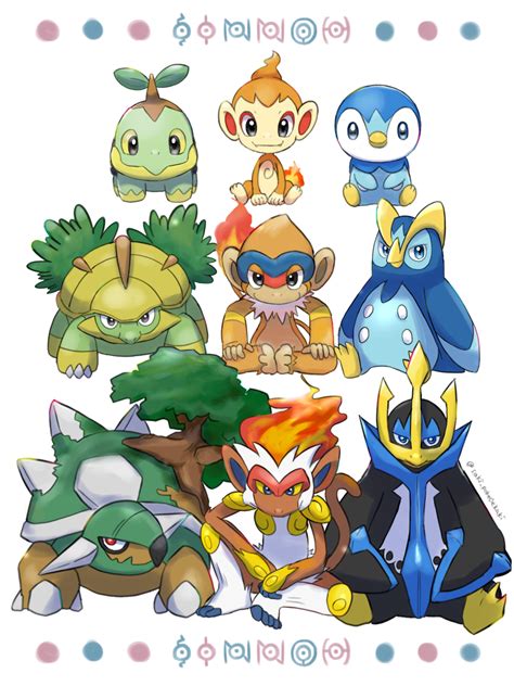 Piplup Turtwig Chimchar Empoleon Unown And 5 More Pokemon Drawn