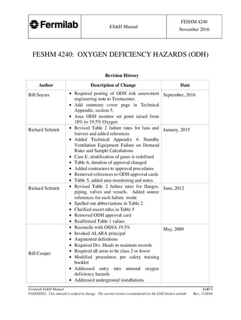Fillable Online FESHM 4240 OXYGEN DEFICIENCY HAZARDS ODH Fermilab