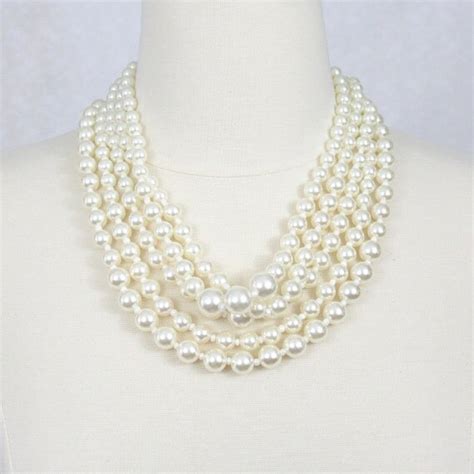 Multi Strand Pearl Necklace Chunky Pearl Statement Necklace