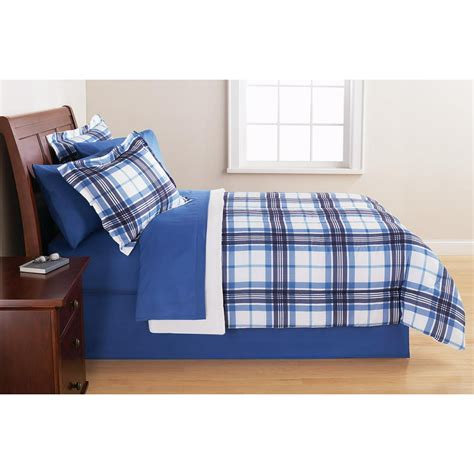 Mainstays Blue Plaid 8 Pc Bed In A Bag Bedding Set Queen