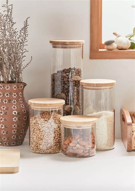 Urban Outfitters Bamboo And Glass Jar Set