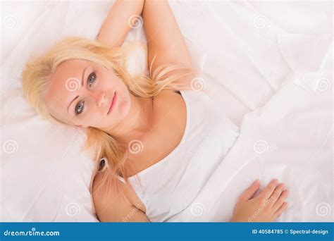 Blonde Girl Lying In Bed Stock Image Image Of Posing