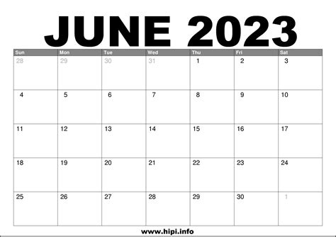 June 2023 Calendar Monthly Printable Calendars