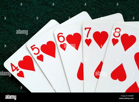 Poker Playing Cards a Straight Flush a five card sequence in the same