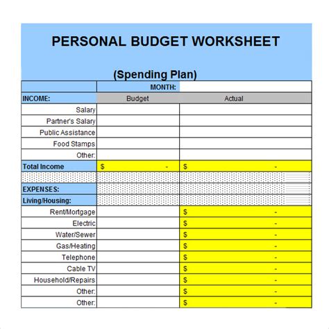 Excel Template Personal Budget