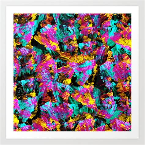 Artsy Modern Neon Colors Black Abstract Paint Art Art Print By