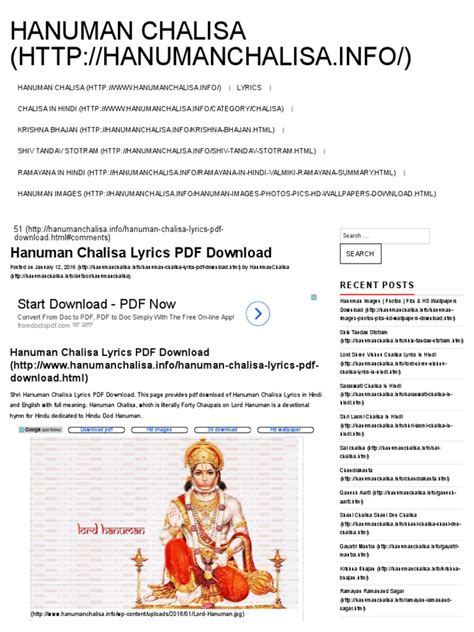 He composed hanuman chalisa when he was very sick. Hanuman Chalisa Lyrics PDF Download _ Hanuman Chalisa ...