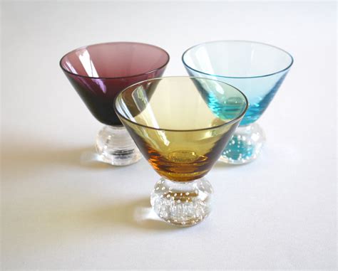 3 mid century 4 oz martini glasses bubble glass ball base