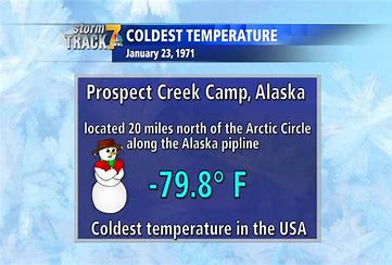 Image result for Prospect Creek Camp, AK, lowest temperature ever recorded