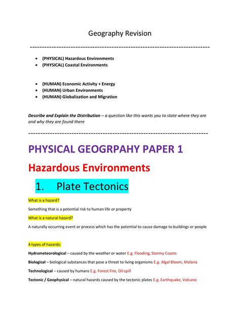Complete Geography Study Notes Gcse Edexcel Geography A Gcse