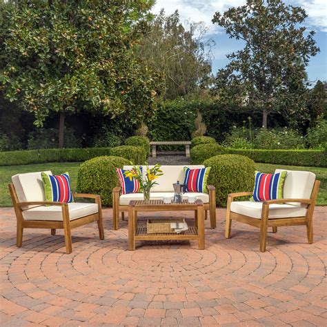 Parma 4 Piece Outdoor Wood Patio Furniture Chat Set with Water ...