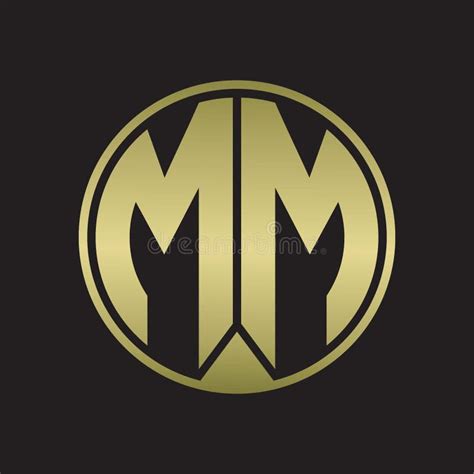 Mm Logo Monogram Circle With Piece Ribbon Style On Gold Colors Stock