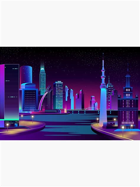 Vaporwave Cityscape With The Sea At Night Poster For Sale By Kanae19