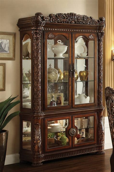 Acme 62023 Vendome Cherry Finish Wood Glass Front Curio China Cabinet