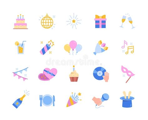 Set Of Colorful Party Related Icons Stock Vector Illustration Of