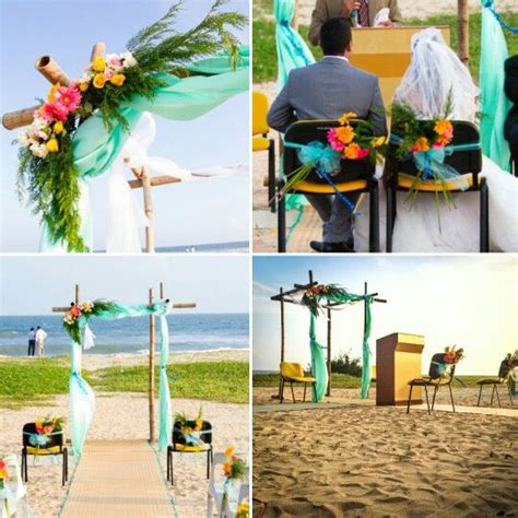Beach Wedding Decor Leafy Floral Arch Yellow Chairs To Brighten The