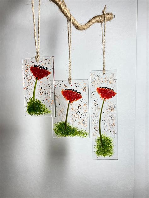 Fused Glass Poppy Flowers Poppy Art Suncatcher Remembrance Etsy