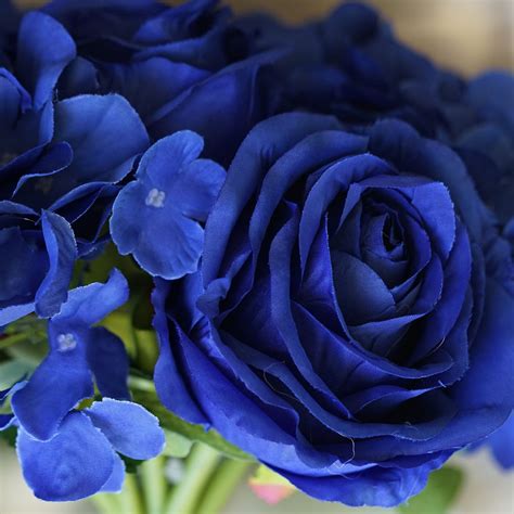 Royal Blue Real Touch Artificial Rose And Hydrangea Flower Wedding Bridal
