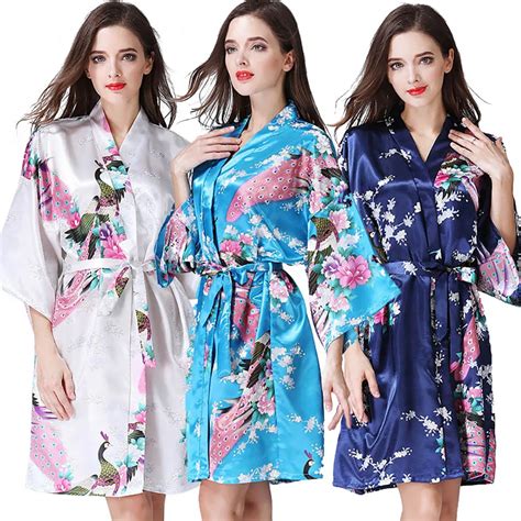 Aliexpress Com Buy Women S Satin Short Floral Kimono Robe Dressing