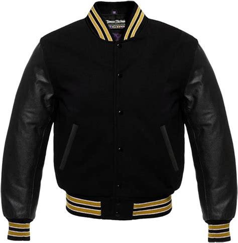Varsity Solid Black Wool And Genuine Leather Sleeves Letterman Jacket